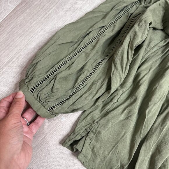 Old Navy Top Womens XL Green Blouse Button Up Lace Trim Long Sleeve Peasant Boho - Picture 3 of 9